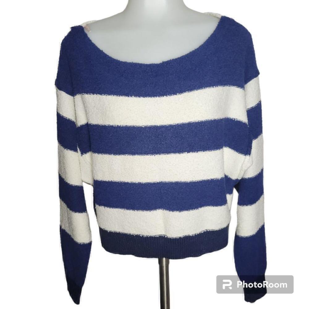 Women's Free People Blue and White Striped Sweater Size M - Picture 2 of 6